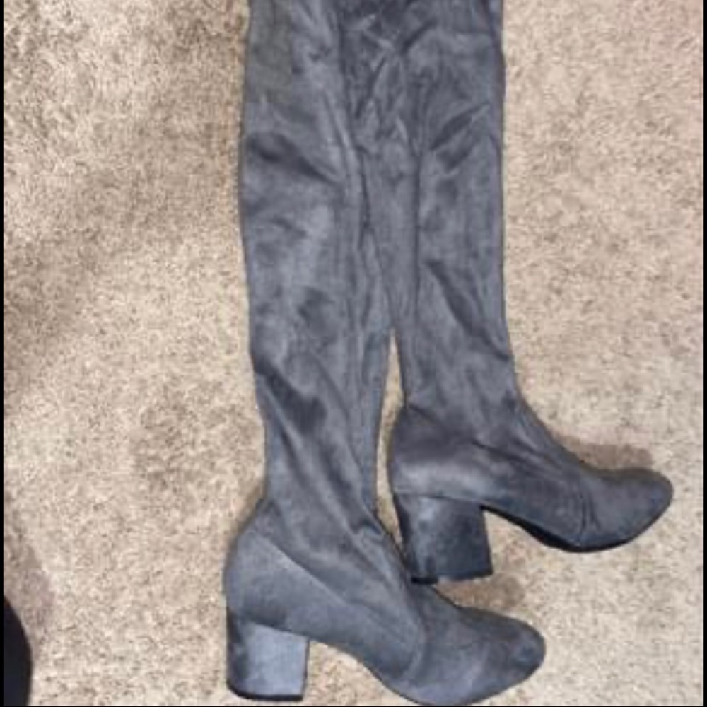 Grey Thigh High Heeled Boots